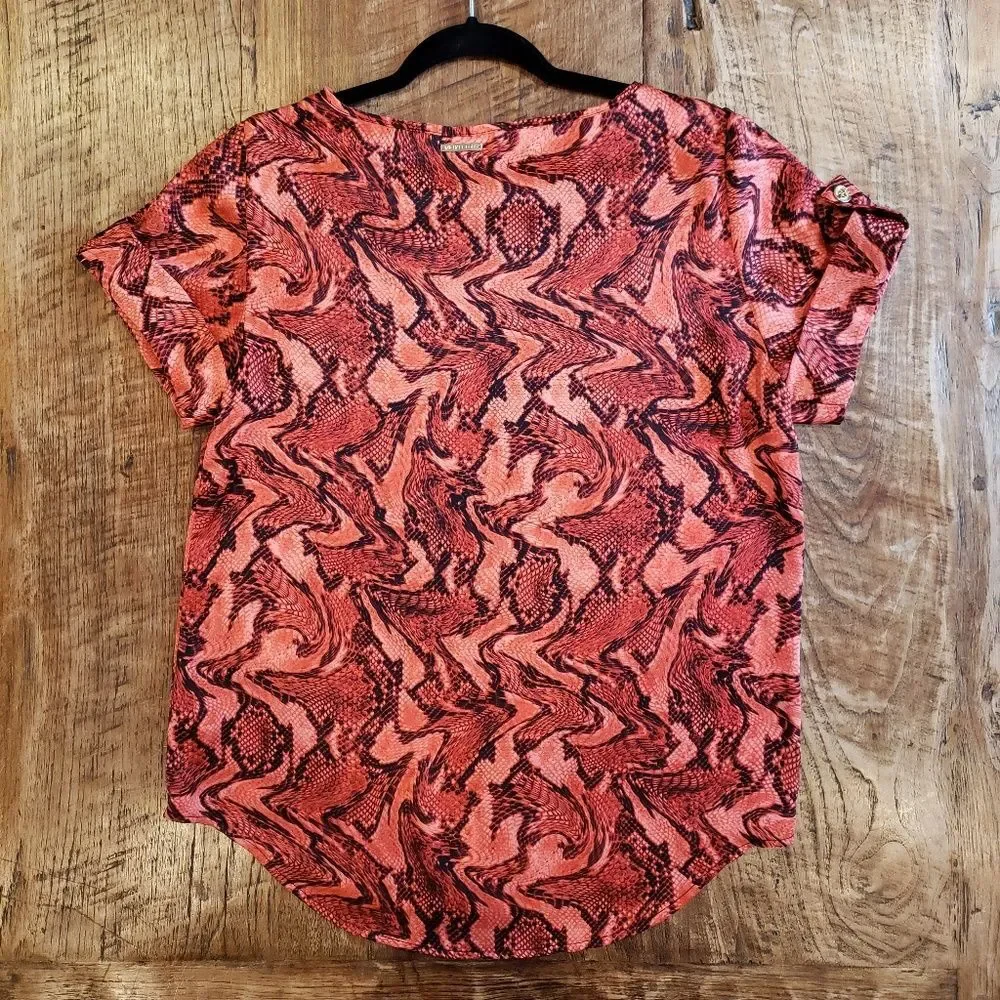 Michael Kors Women Reptile Print Blouse Roll Tab Short Sleeves Size M - Picture 5 of 8